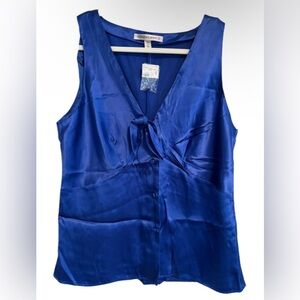 Victorias Secret 100% Silk Vintage Sleeveless Babydoll Coquette Top Royal Blue M
